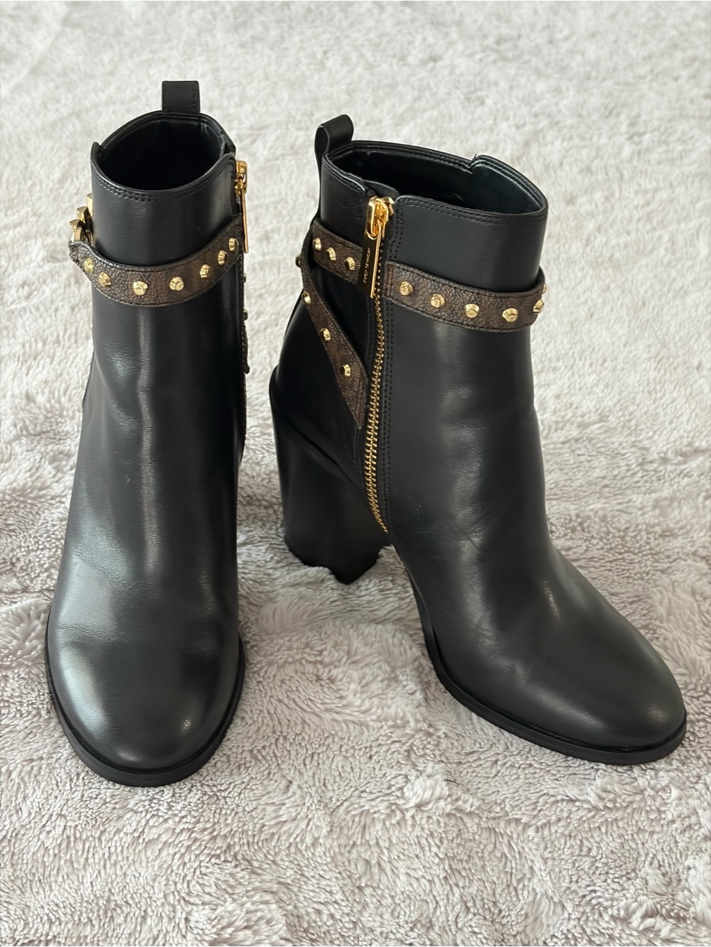 Women’s Black Ankle Boots with Gold Stud Detail